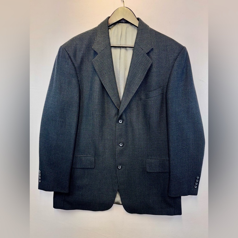 Oscar De La Renta mens‎ sz 44R black gray microcheck 100% wool blazer sport coat